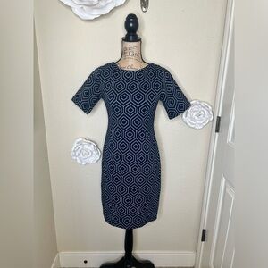 NTM: F&F Navy Blue & White Geometric A-line Style Knee Length Dress Size 4